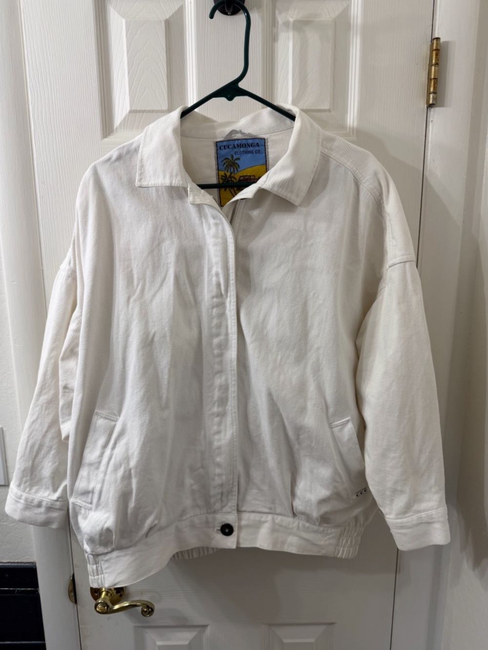 Vintage Retro 90s Cucamonga Clothing Co White Canvas Bomber Jacket. Size Medium